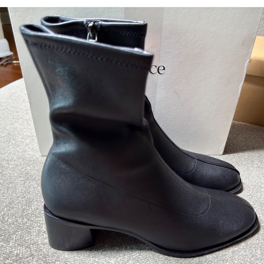 Quince Italian Leather Stretch Ankle Boots Black Square Toe Block Heel Womens 7 - Picture 4 of 10